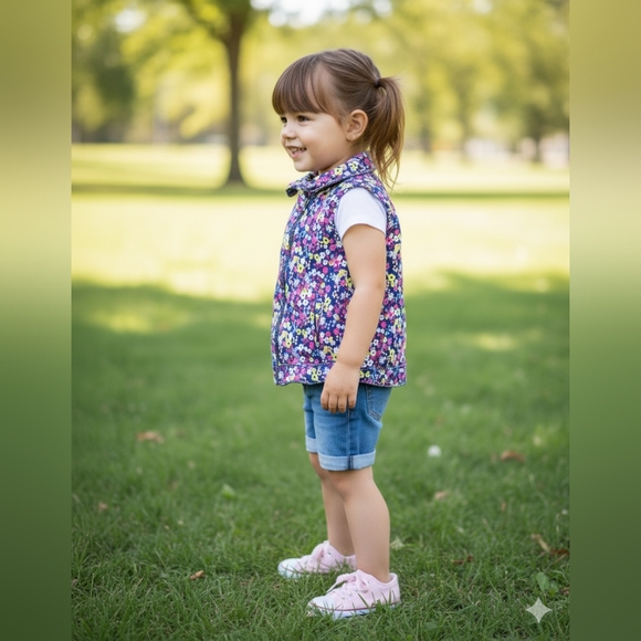 One Step Up Girls Blue Ditsy Collared Floral Denim Zip Up Vest Size 5/6- EUC - Picture 5 of 9